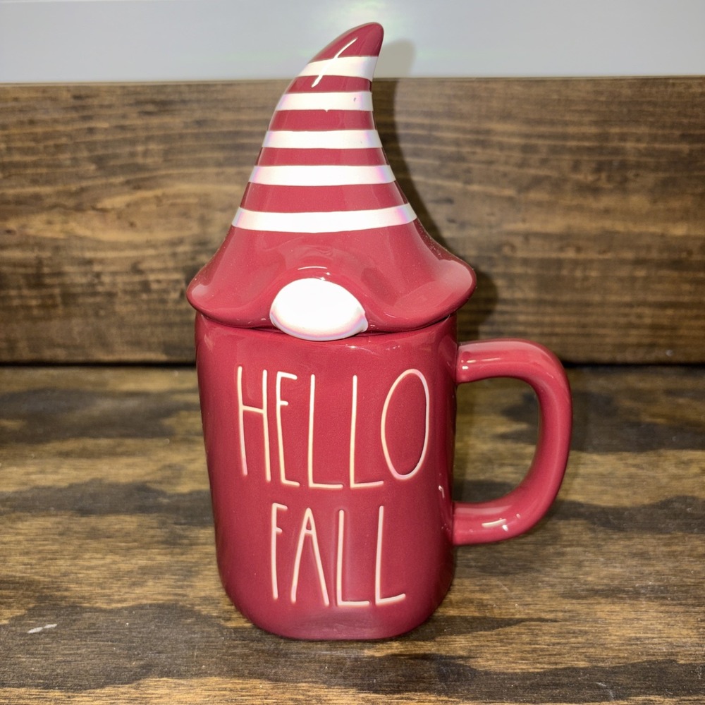 RAE DUNN COZY Mug & Gnome Topper Lid Burgundy Coffee Tea Cup Pre Own Not Used